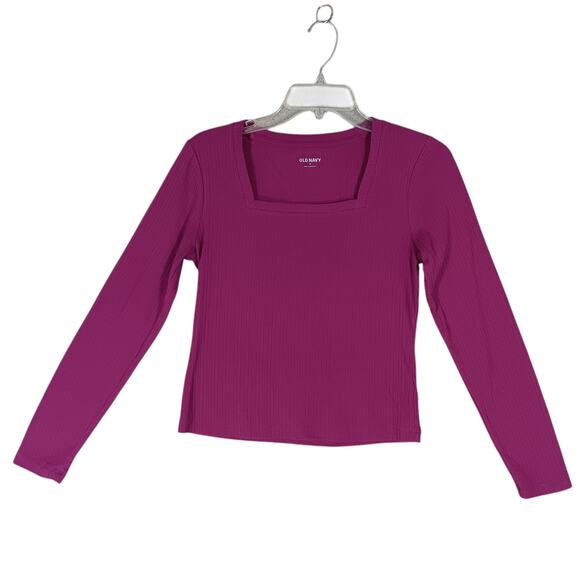 Old Navy Top Size Medium Raspberry Pink Long Sleeve Square Neckline - Picture 2 of 7